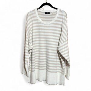 Tahari striped scoop neck sweater long sleeve Plus size 2X pullover knit‎